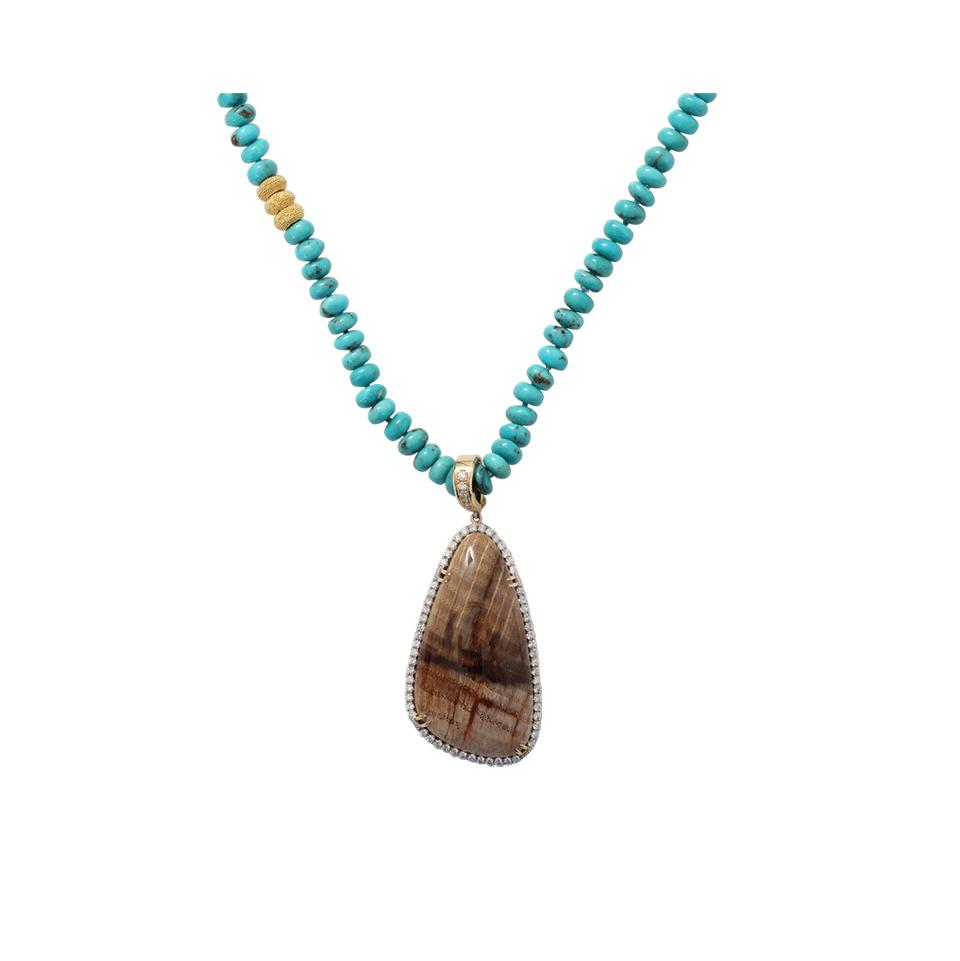 PAMELA HUIZENGA-Petrified Wood And Turquoise Necklace-YELLOW GOLD