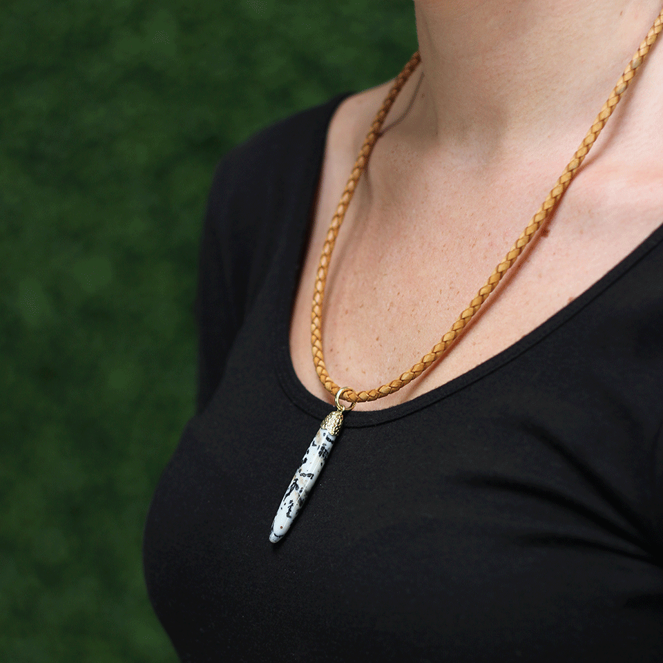 PAMELA HUIZENGA-Speckled Agate Pendant-YELLOW GOLD