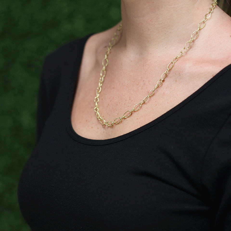 PAMELA HUIZENGA-Textured Chain Link Necklace-YELLOW GOLD