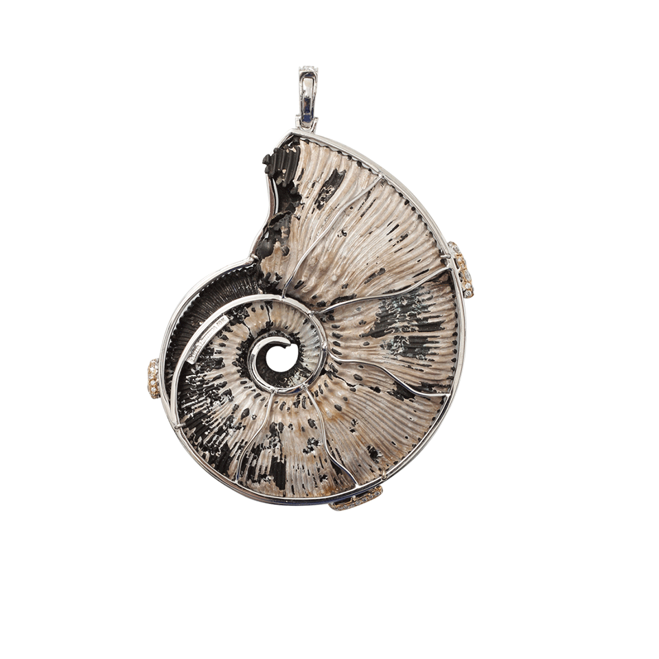 PAMELA HUIZENGA-Ammonite And Pyrite Pendant-WHITE GOLD