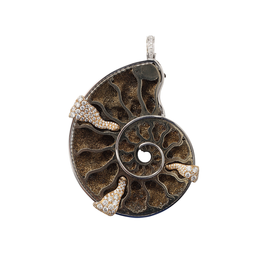 PAMELA HUIZENGA-Ammonite And Pyrite Pendant-WHITE GOLD