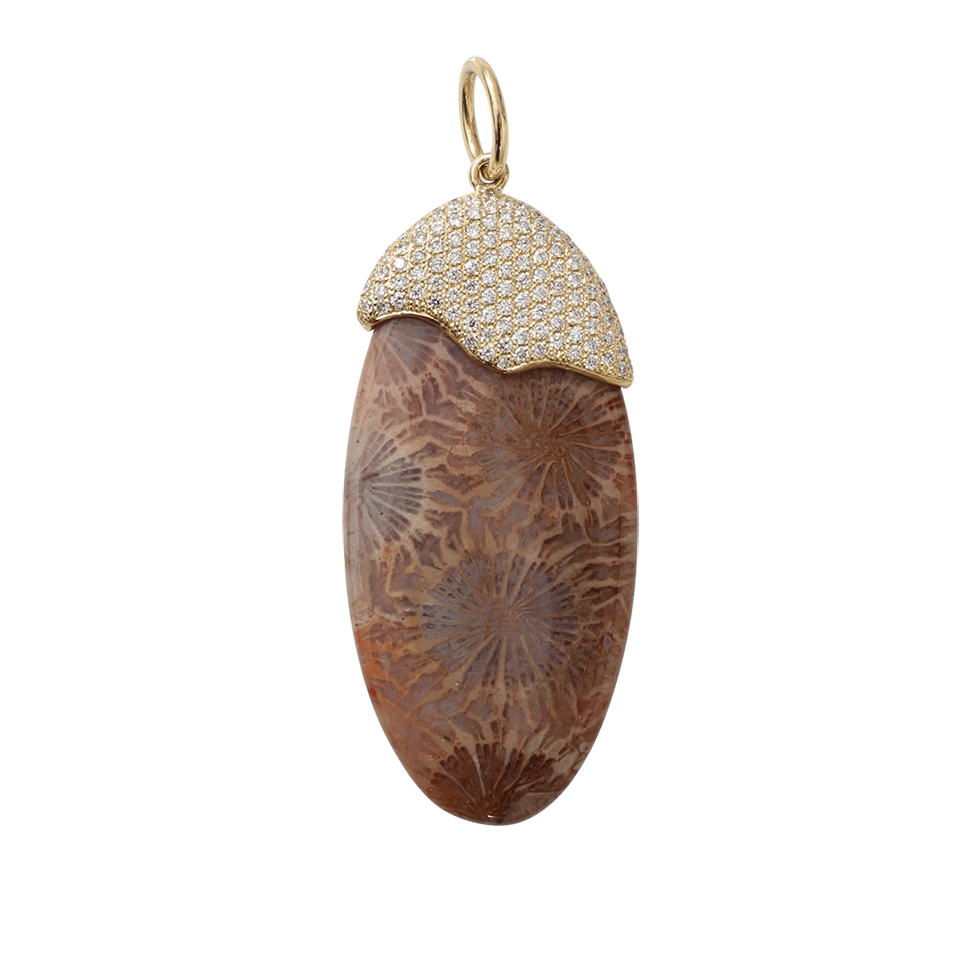 PAMELA HUIZENGA-Agatized Coral Oval Pendant-YELLOW GOLD