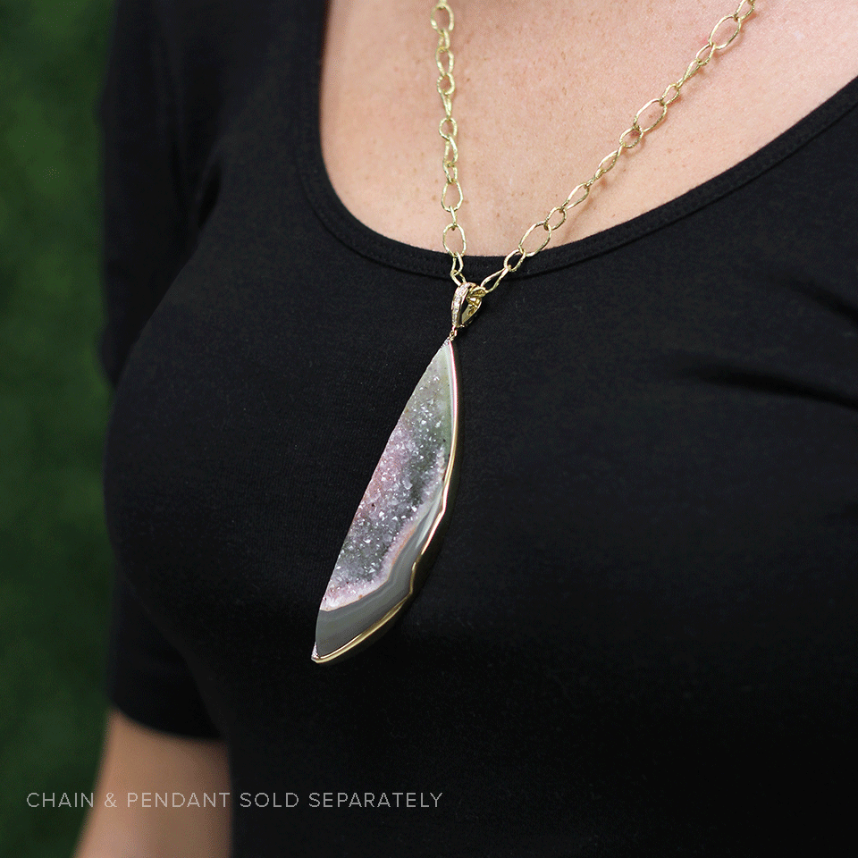 PAMELA HUIZENGA-Large Druzy Agate Pendant-YELLOW GOLD
