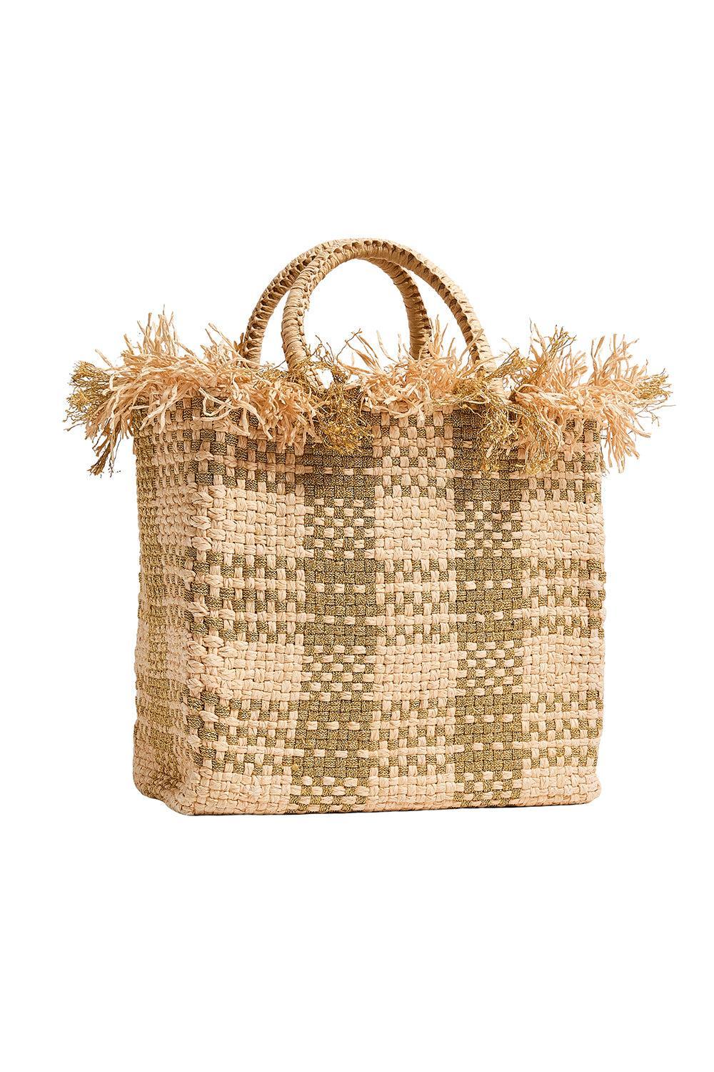 Check Mate Bag - Brushed Gold-BROWN-HANDBAGTOP HANDLE-PAMELA MUNSON