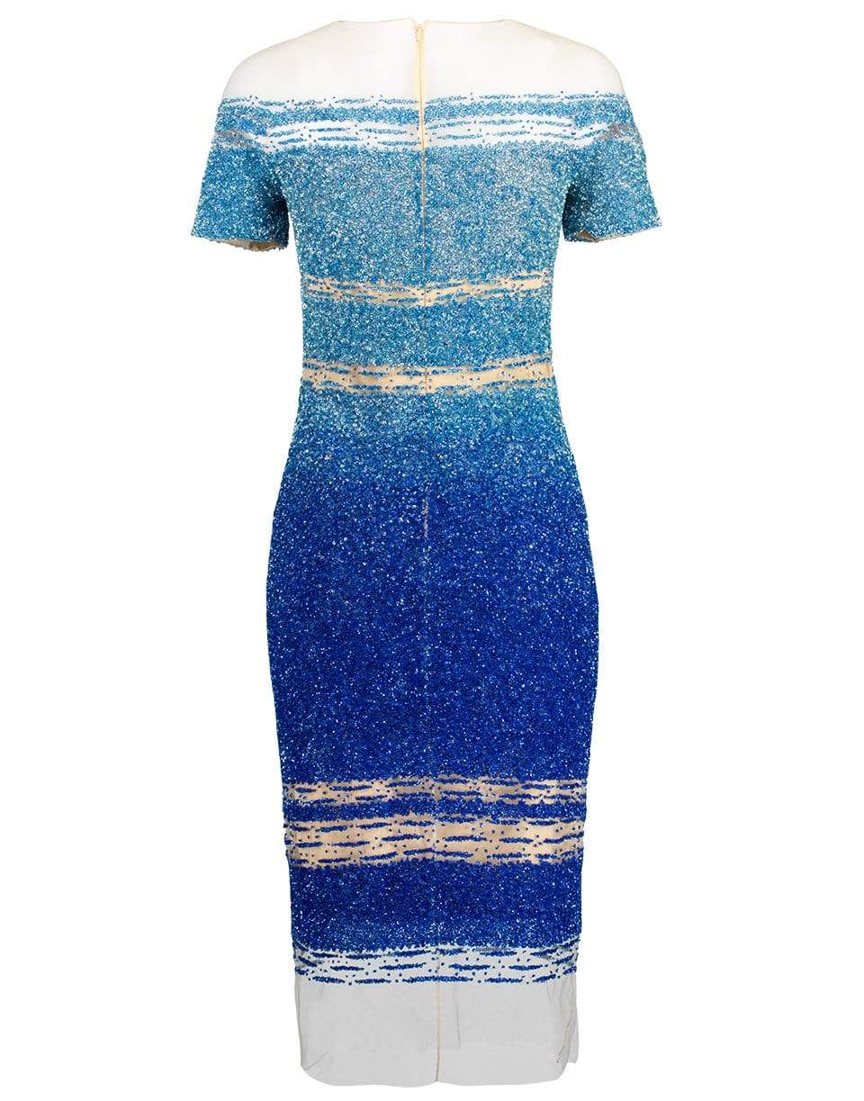 PAMELLA ROLAND-Cobalt and Navy Ombre Sequin Embroidered Cocktail Dress-