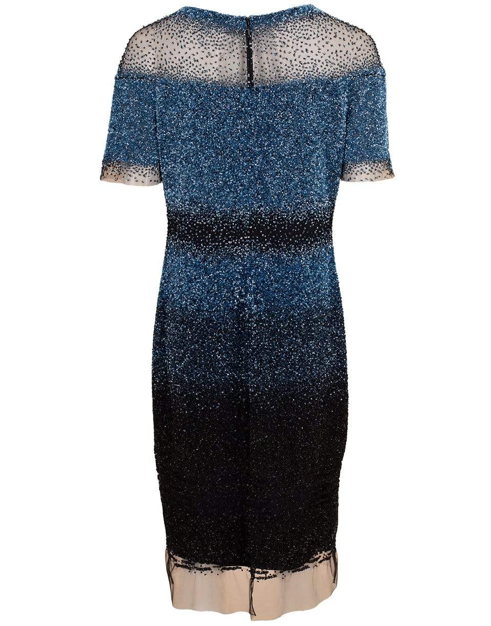 PAMELLA ROLAND-Confetti Beading Sequin Dress-BLU/BLK