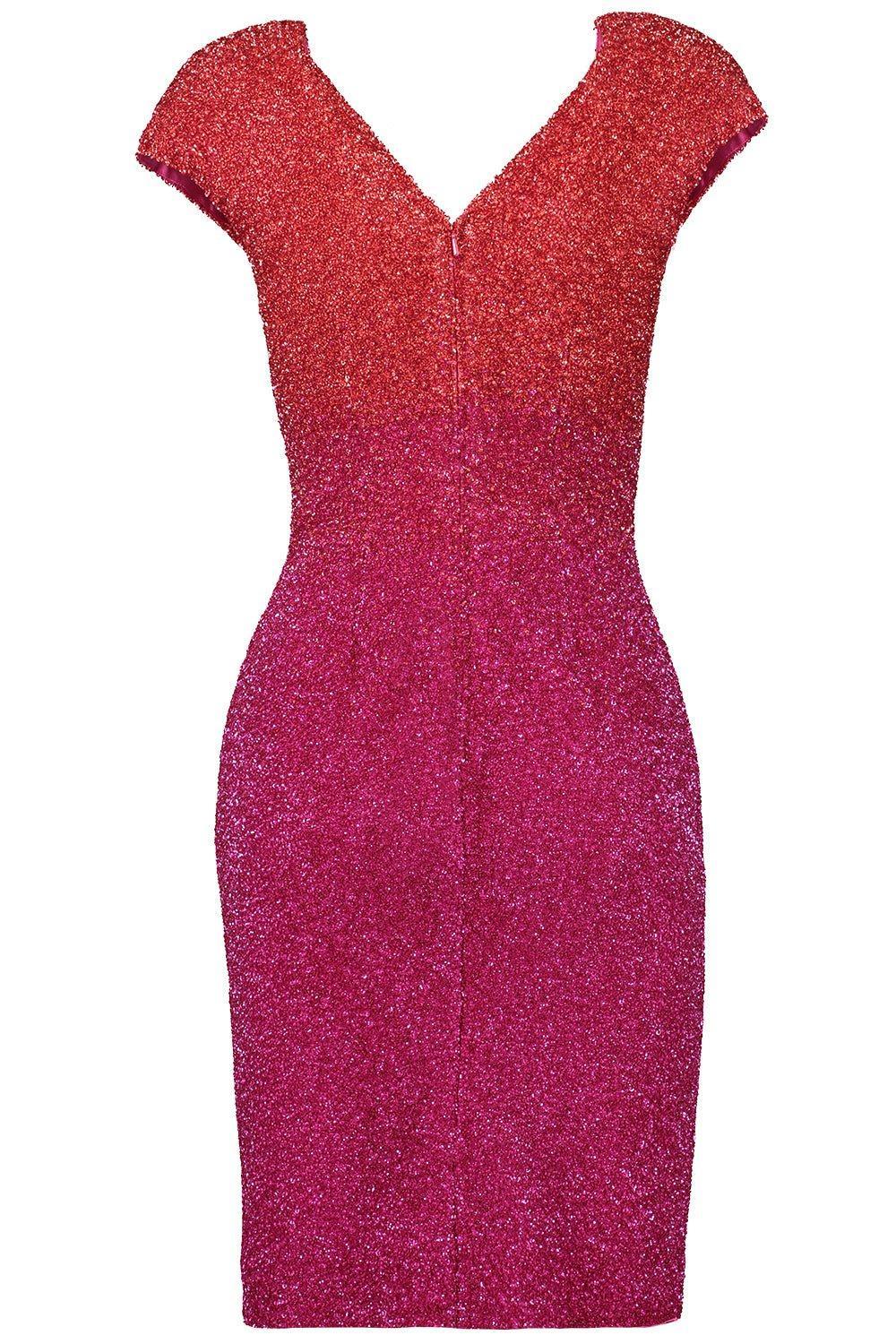 PAMELLA ROLAND-Signature Sequin Cockail Dress - Coral-