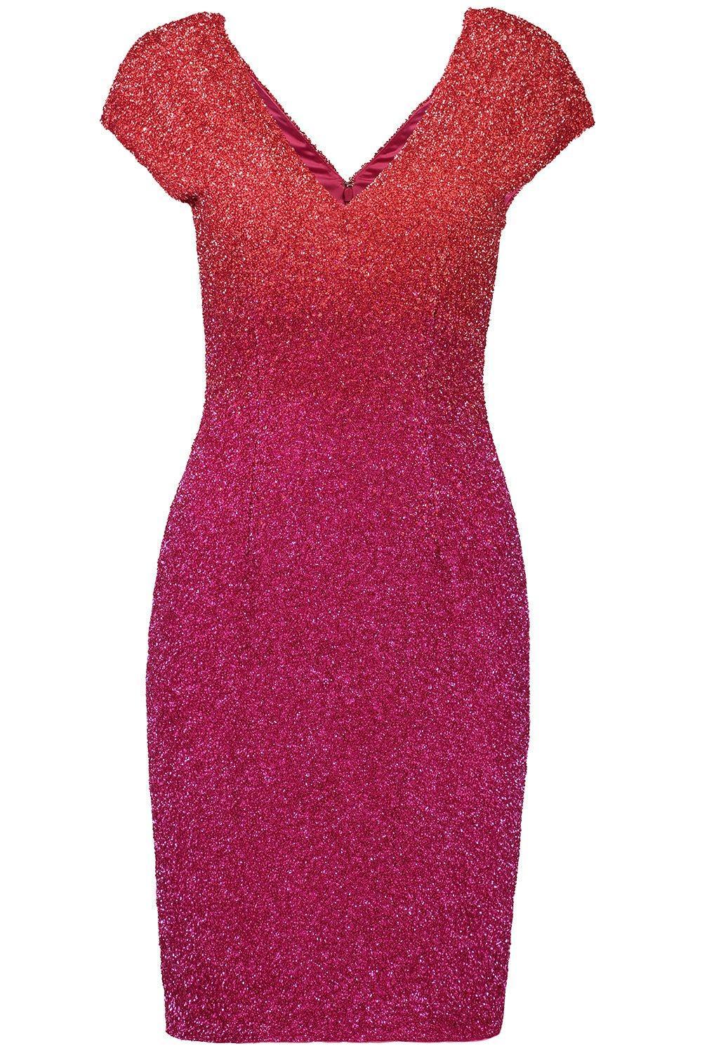 PAMELLA ROLAND-Signature Sequin Cockail Dress - Coral-