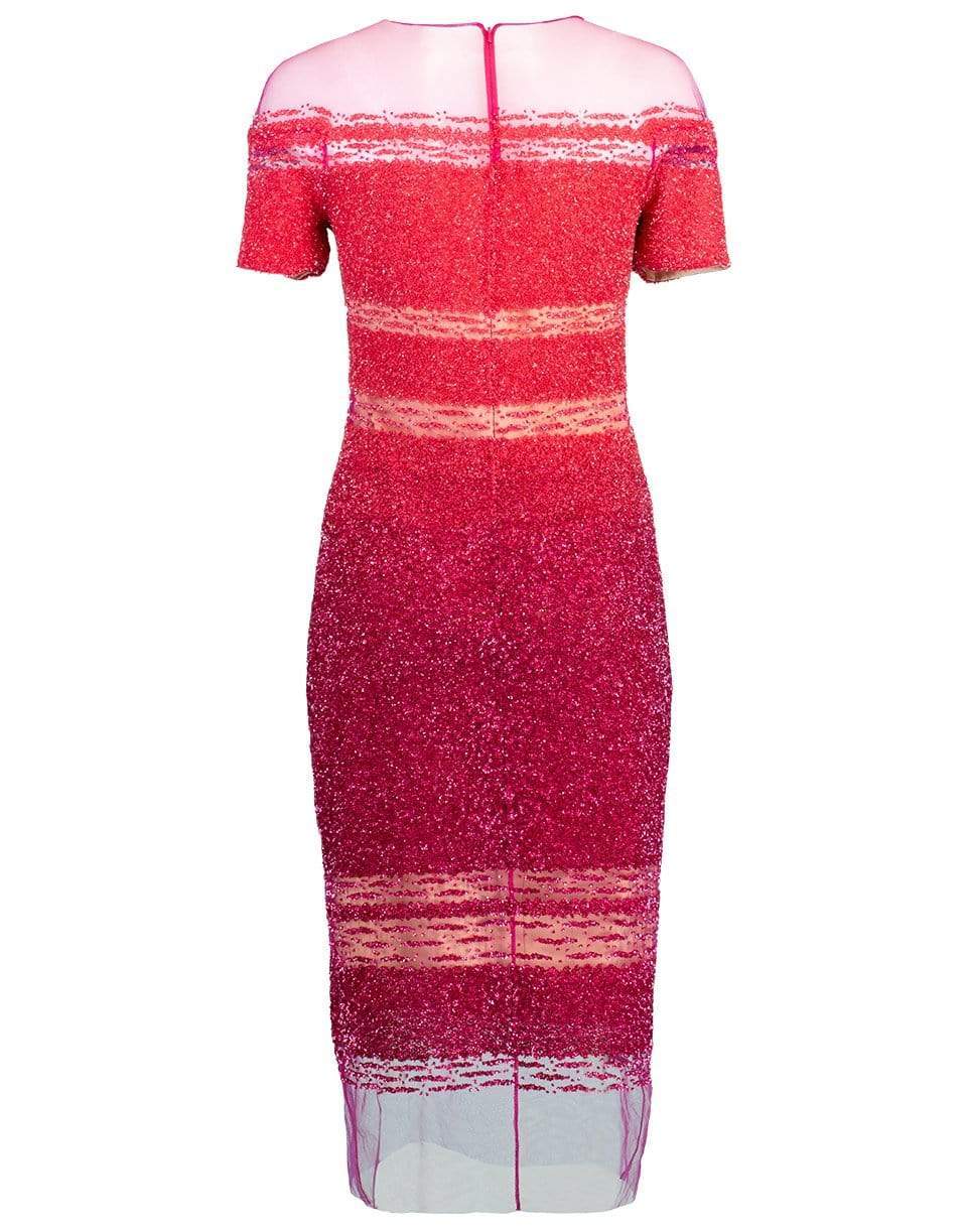 PAMELLA ROLAND-Coral and Fuchsia Ombre Sequin Embroidered Cocktail Dress-