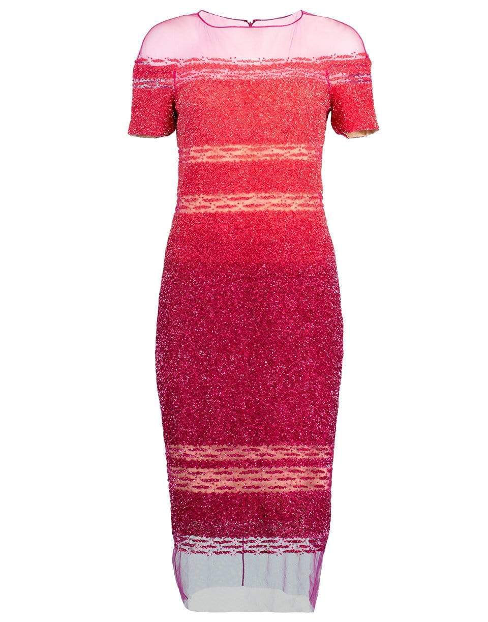 PAMELLA ROLAND-Coral and Fuchsia Ombre Sequin Embroidered Cocktail Dress-
