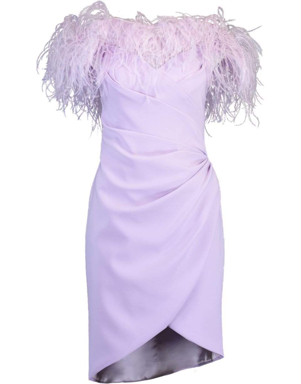 PAMELLA ROLAND-Off Shoulder Feather Cocktail Dress-