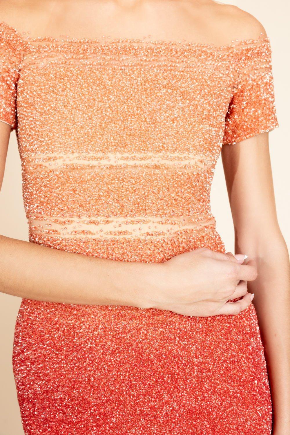 PAMELLA ROLAND-Signature Sequin Cocktail Dress - Dark Poppy-
