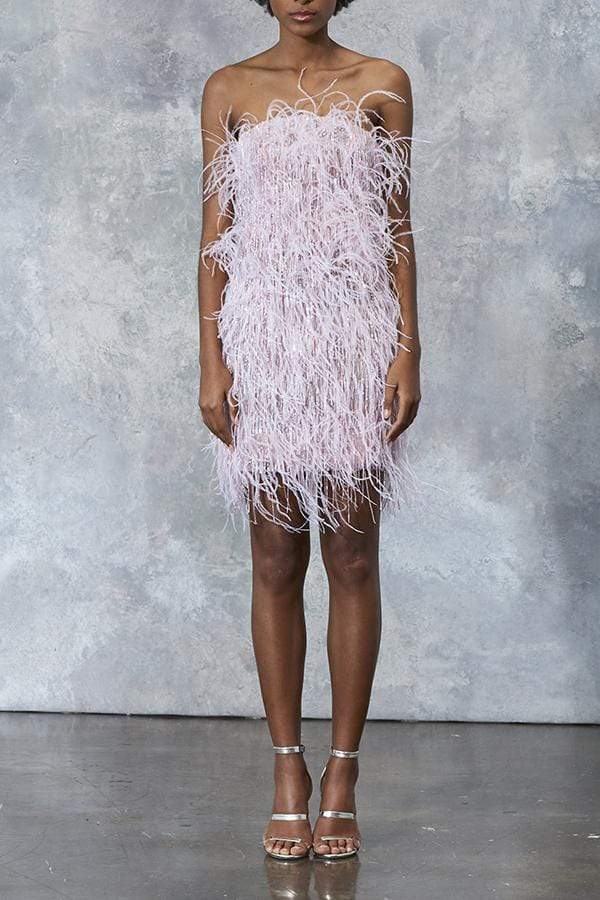 PAMELLA ROLAND-Sequin Crystal Feather Dress-PINK