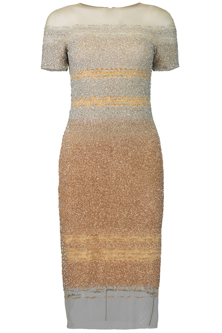 PAMELLA ROLAND-Silver & Gold Ombre Sequin Cocktail Dress-