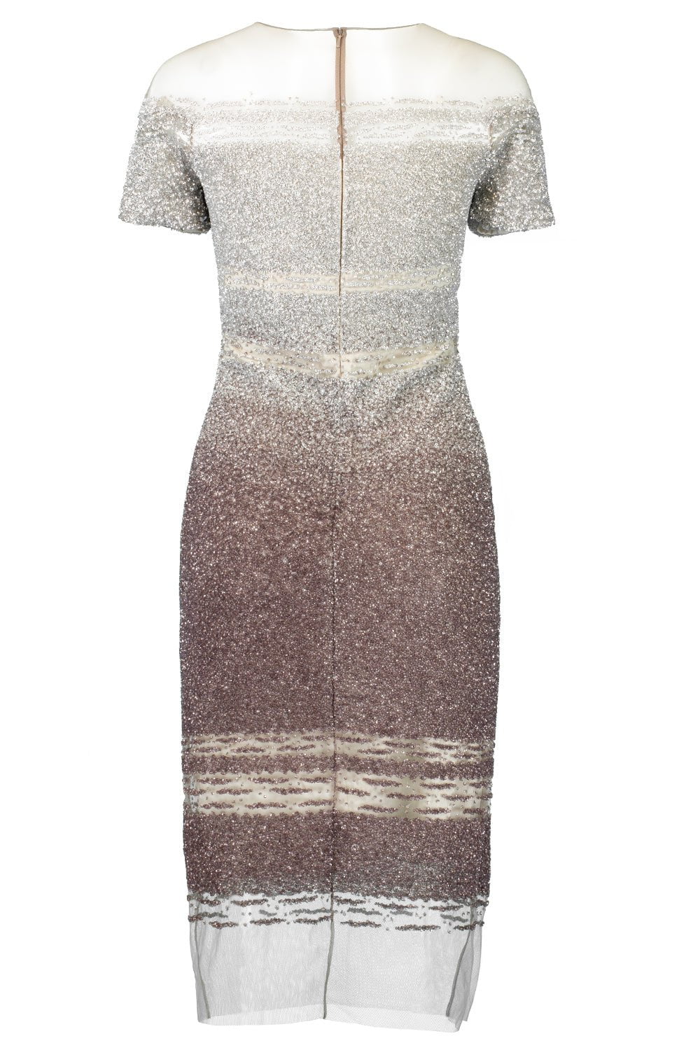 PAMELLA ROLAND-Signature Sequin Cocktail Dress - Silver Grey-