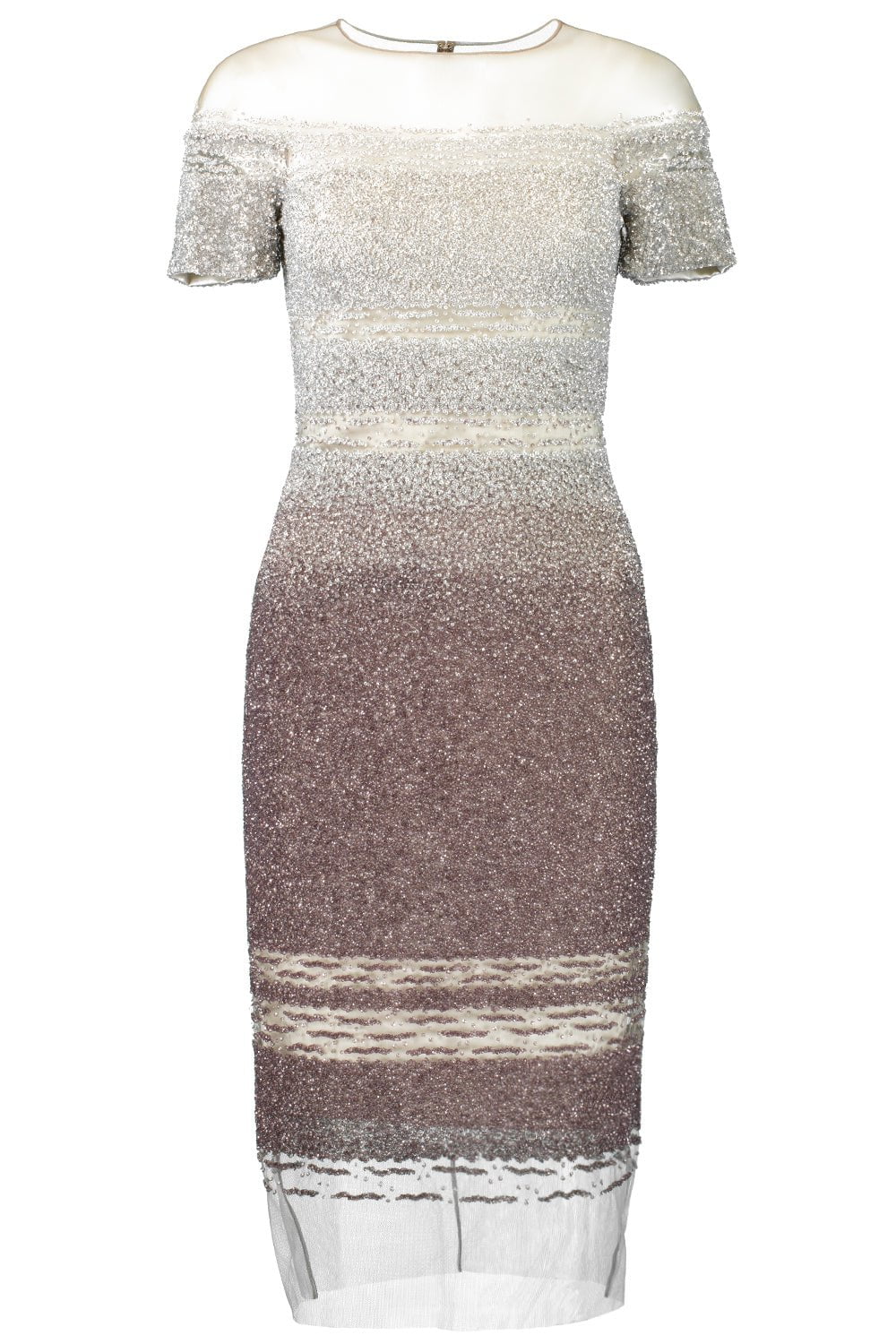 PAMELLA ROLAND-Signature Sequin Cocktail Dress - Silver Grey-