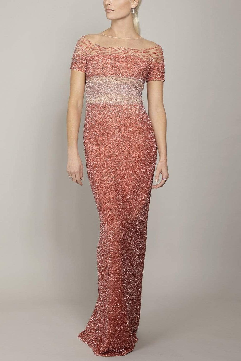 Coral Ombre Sequin Embroidered Gown CLOTHINGDRESSEVENING PAMELLA ROLAND   