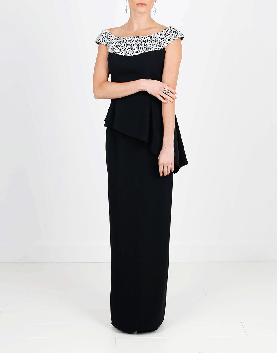 PAMELLA ROLAND-Off Soulder Crystal Beaded Gown-