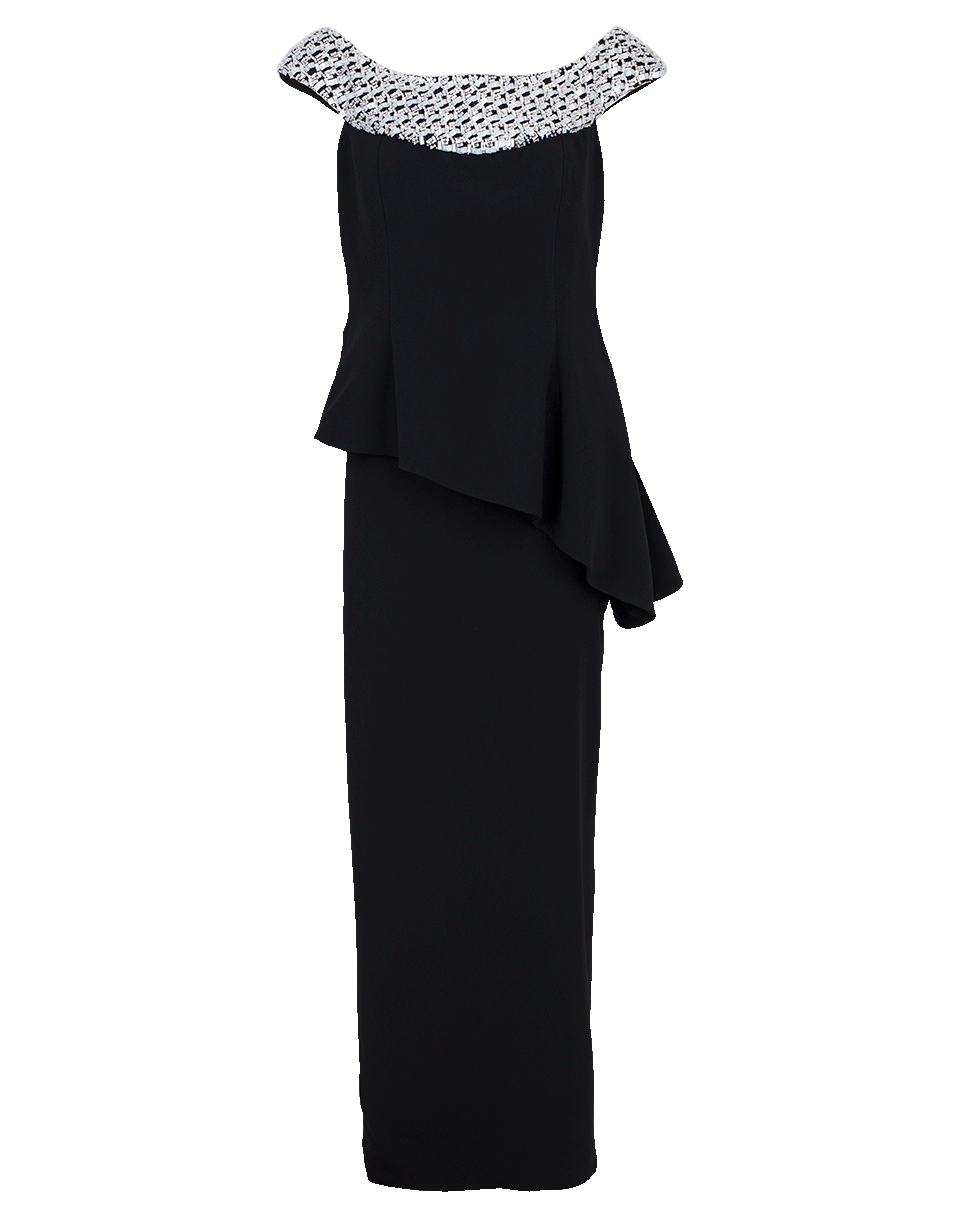 PAMELLA ROLAND-Off Soulder Crystal Beaded Gown-