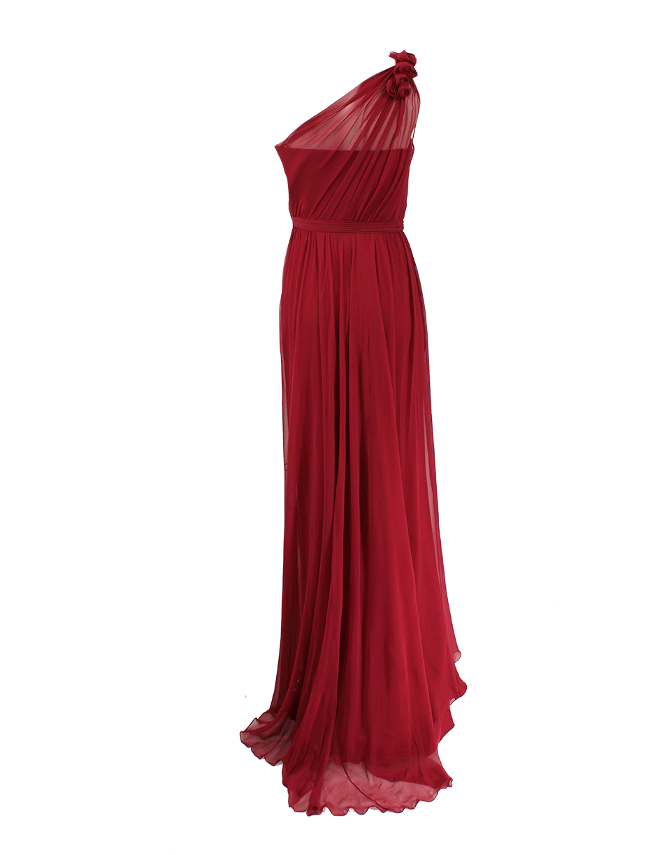 PAMELLA ROLAND-Gathered One Shoulder Gown-BURGUNDY