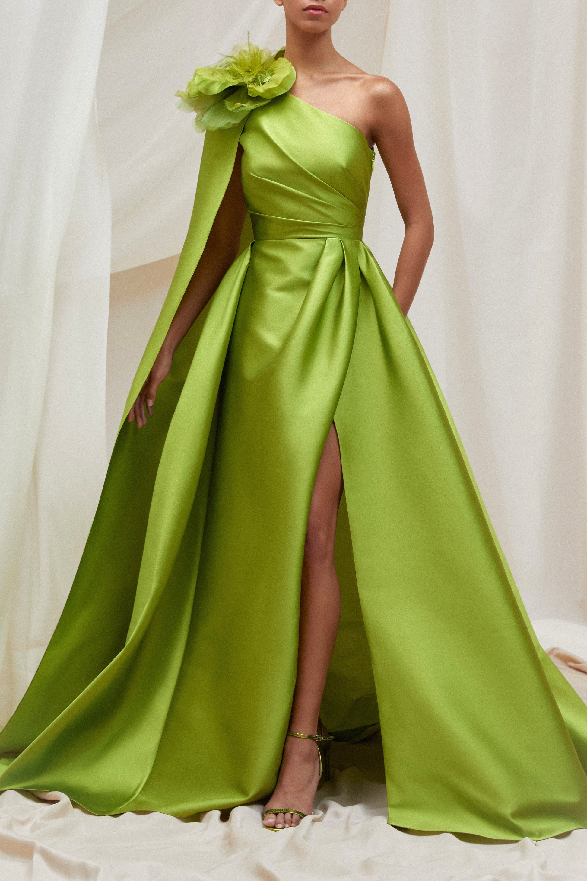 PAMELLA ROLAND-Mikado Cape Gown-CITRNGRN