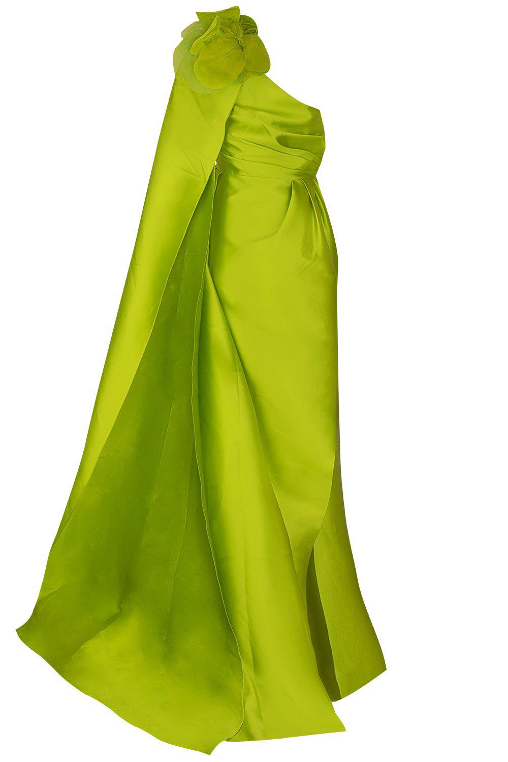 PAMELLA ROLAND-Mikado Cape Gown-CITRNGRN