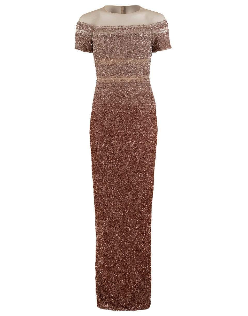 PAMELLA ROLAND-Copper Ombre Sequin Embroidered Gown-