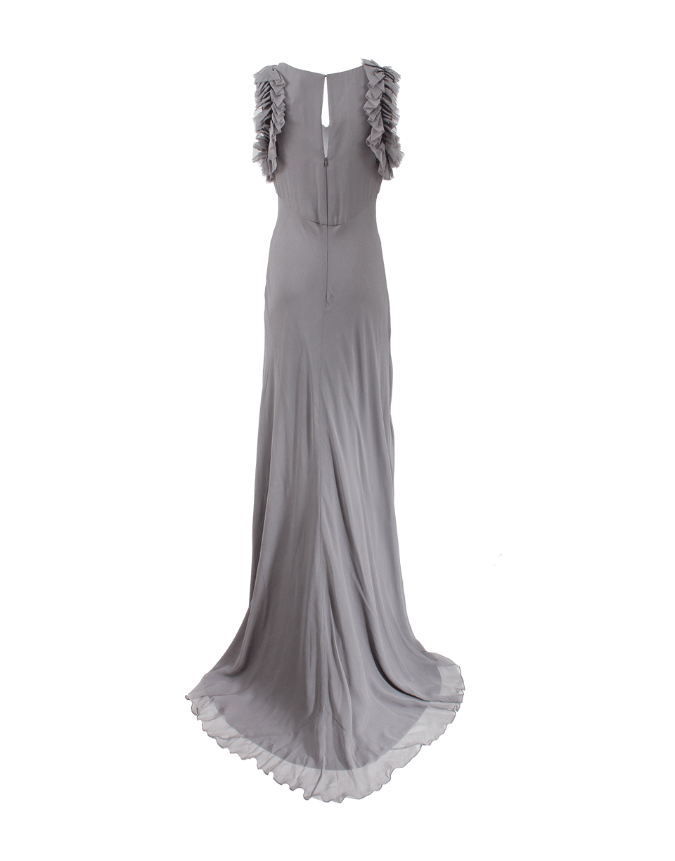 PAMELLA ROLAND-V-Neck Gown With Arm Detail-GREY