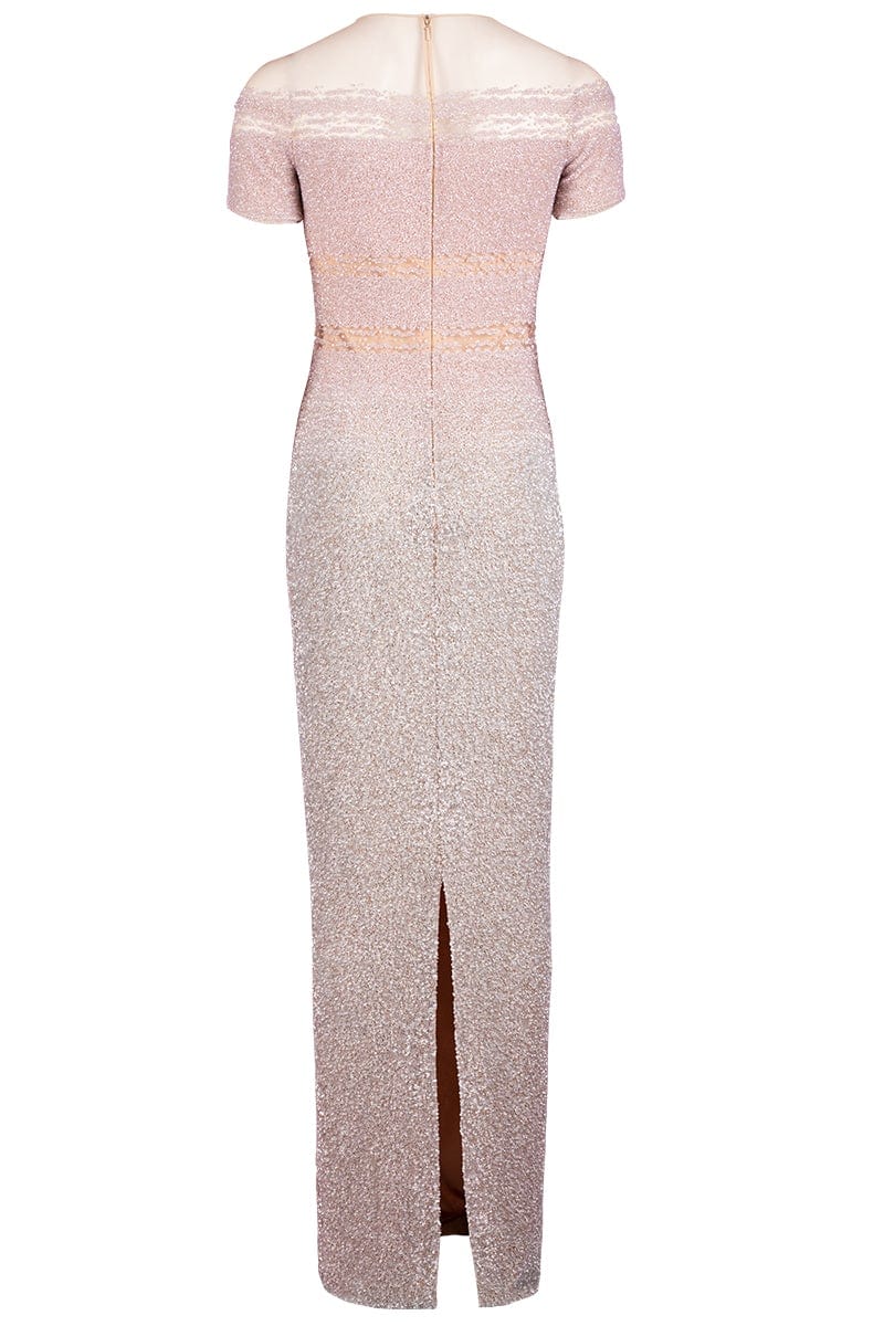 PAMELLA ROLAND-Signature Sequins Gown - Nude Silver-