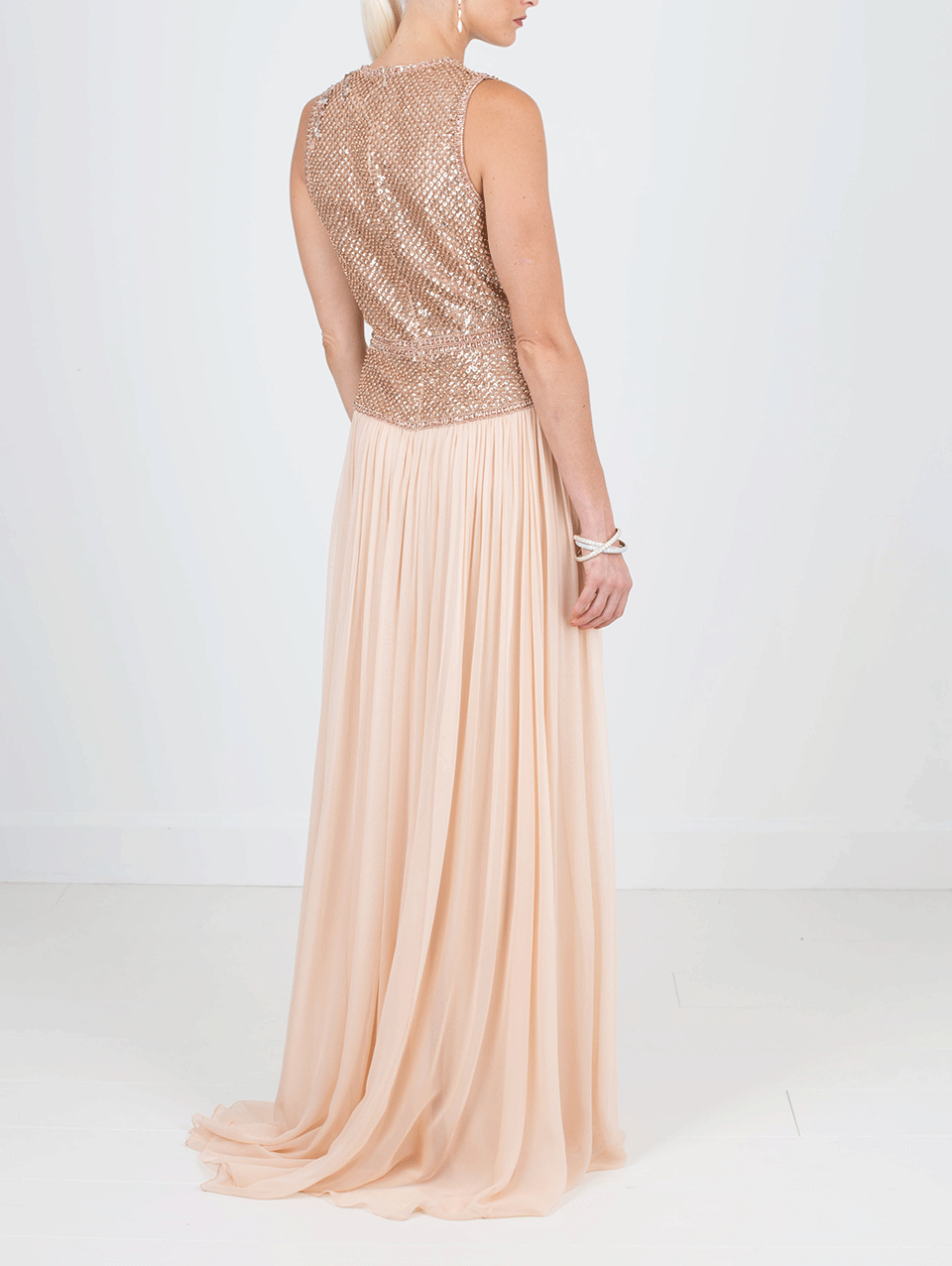 PAMELLA ROLAND-Chiffon Crystal Embroidered Gown-ROSE GOLD