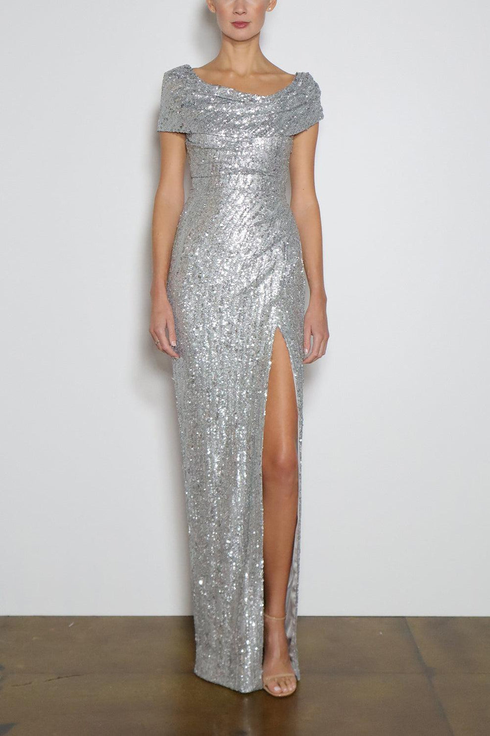 pamella roland sequin dress Pamella Roland Women's Signature Sequin Off-The-Shoulder Gown - Champagne