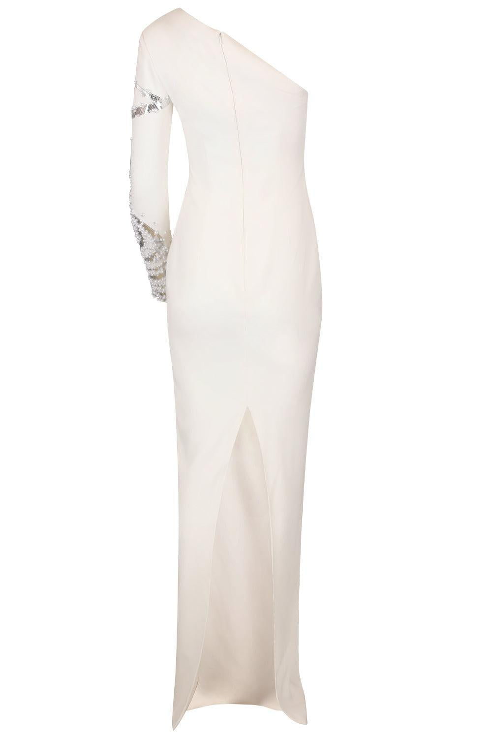 Crystal Embellished One Shoulder Gown-WHITE-4-CLOTHINGDRESSGOWN-PAMELLA ROLAND 