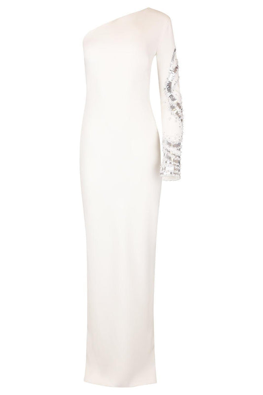 Crystal Embellished One Shoulder Gown-WHITE-4-CLOTHINGDRESSGOWN-PAMELLA ROLAND