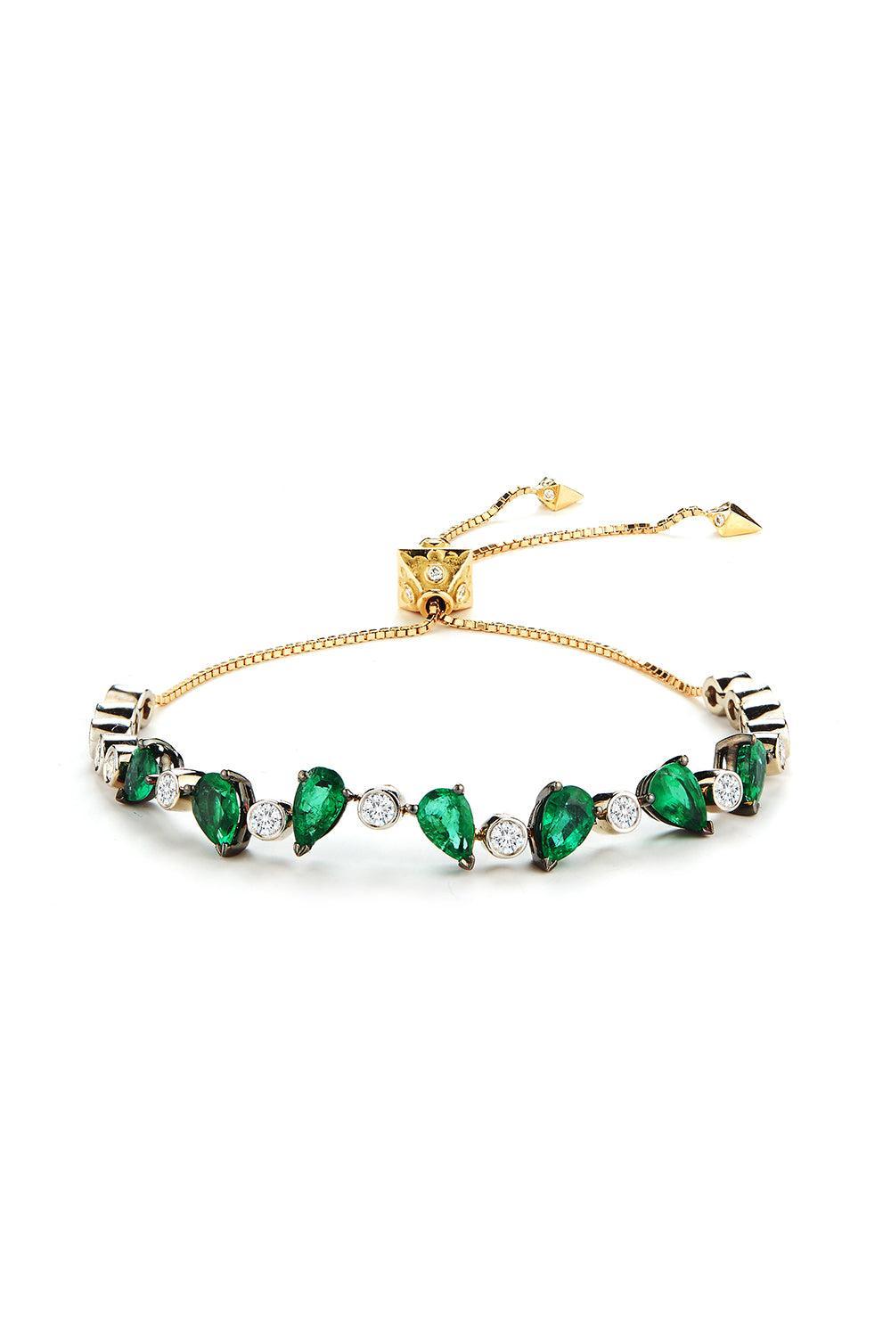 Enchanted Forest Emerald Diamond Bracelet-YELLOW GOLD-JEWELRYFINE JEWELBRACELET O-PARULINA