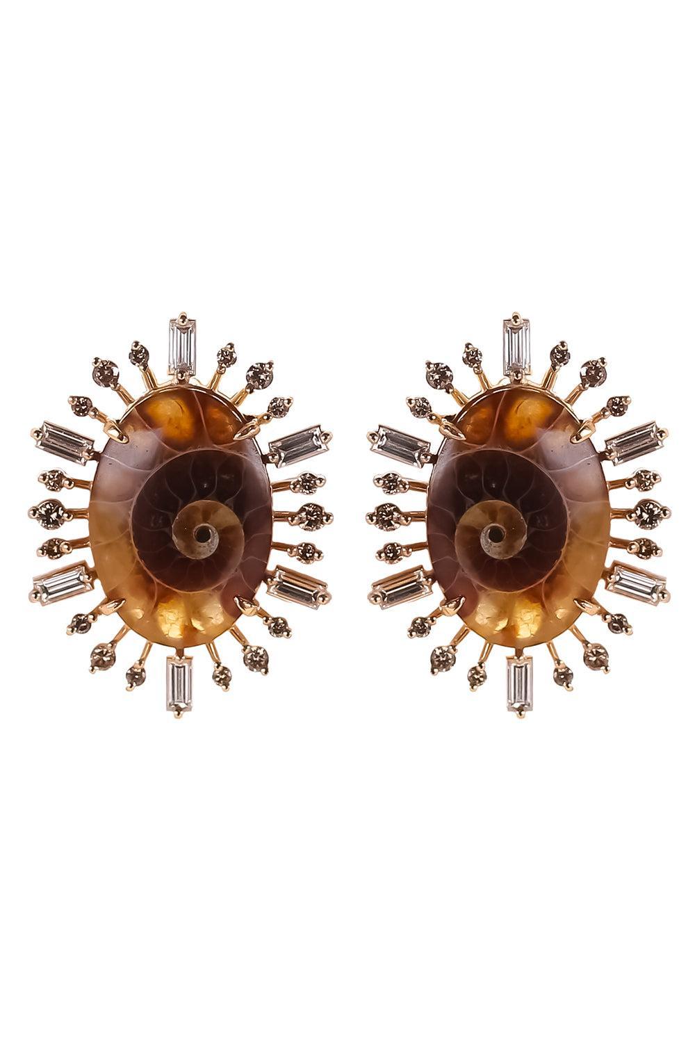 Diamond Ammonite Baguette Earrings-ROSE GOLD-JEWELRYFINE JEWELEARRING-PARULINA