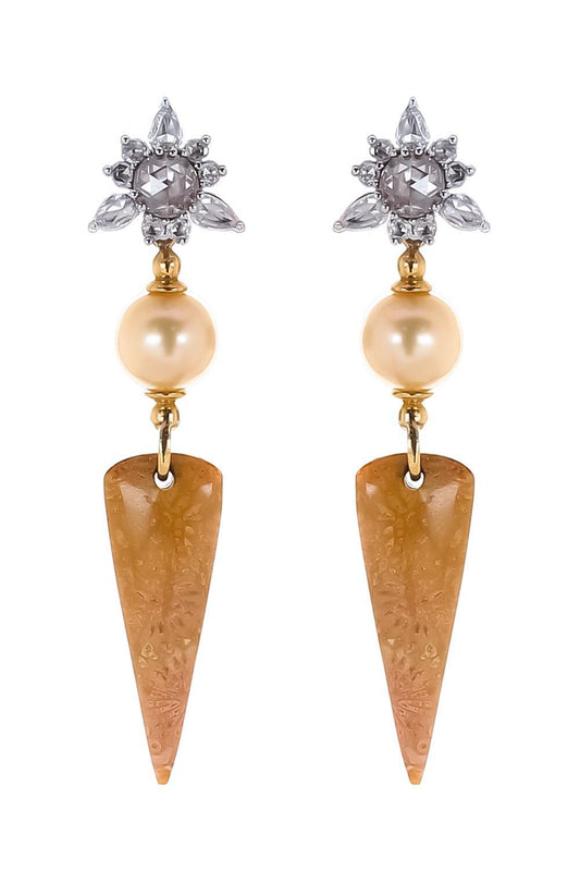 Diamond Pearl Detachable Earrings-YELLOW GOLD-JEWELRYFINE JEWELEARRING-PARULINA