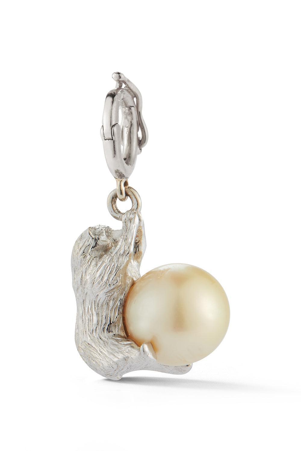 Polar Bear Hanging Pearl Pendant-WHITE GOLD-JEWELRYFINE JEWELPENDANT-PARULINA