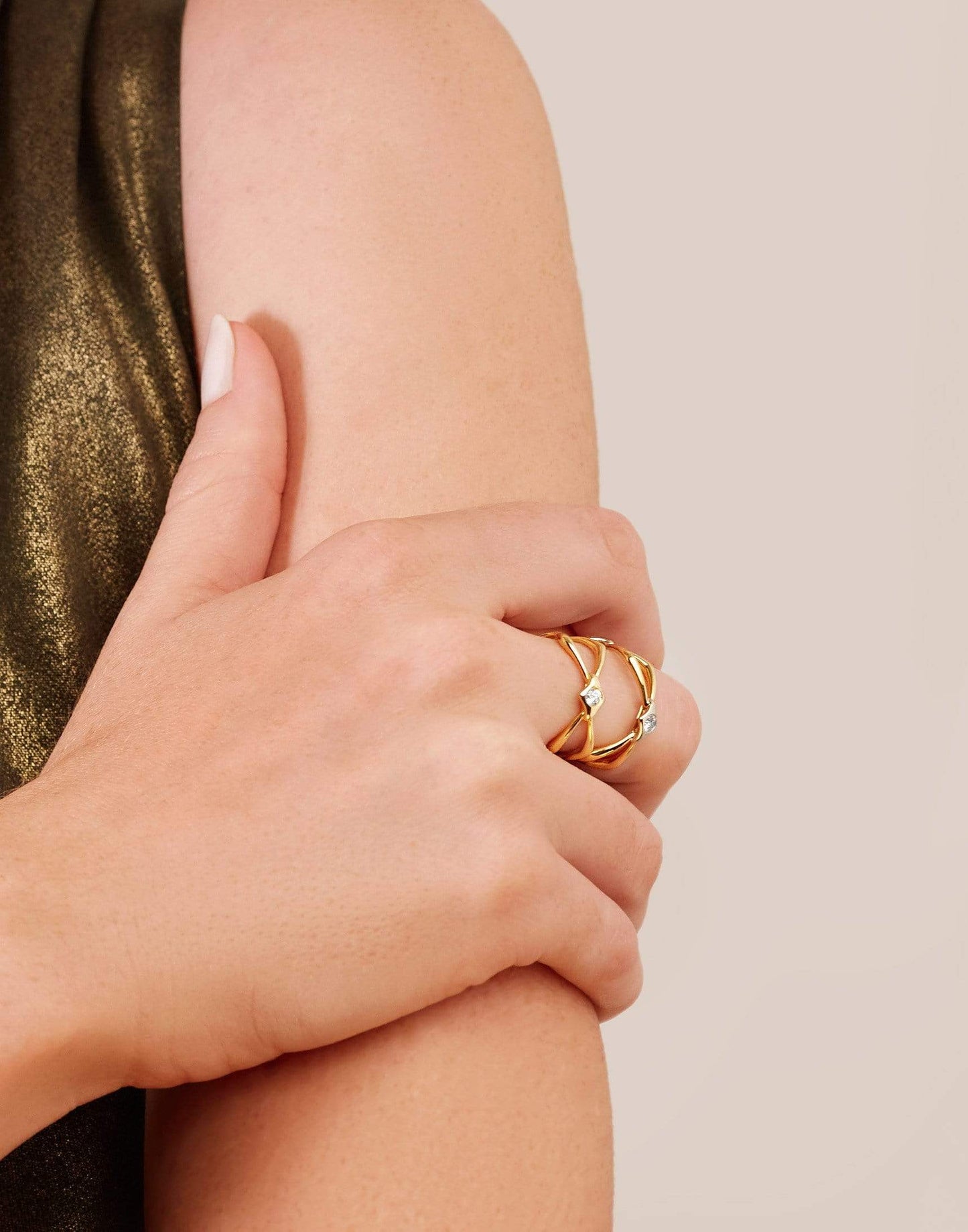 PARULINA-Fallon Mixed Metal Diamond Fallon Ring-YELLOW GOLD