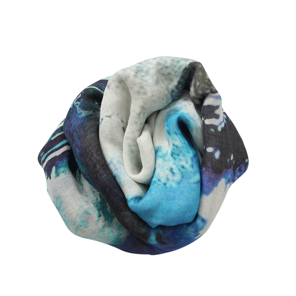 PASHMA-Ocean Print Scarf-BLU/IVRY