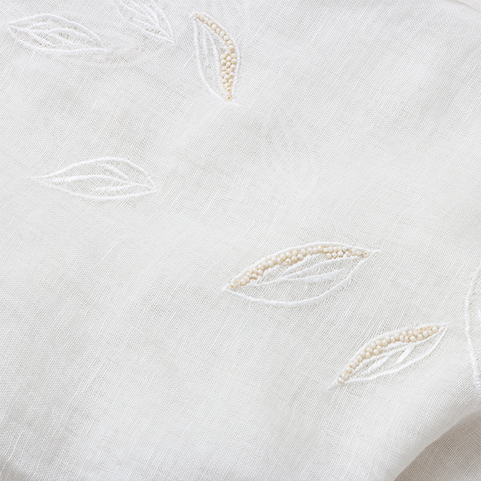 PASHMA-Beaded Leaves Scarf-WHITE