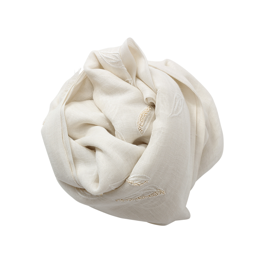 PASHMA-Beaded Leaves Scarf-WHITE