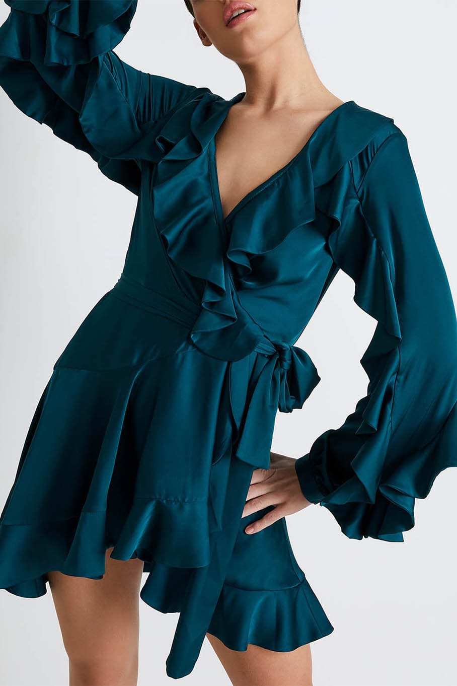 ruffle mini wrap dress Ruffle Sleeve Mini Wrap Dress