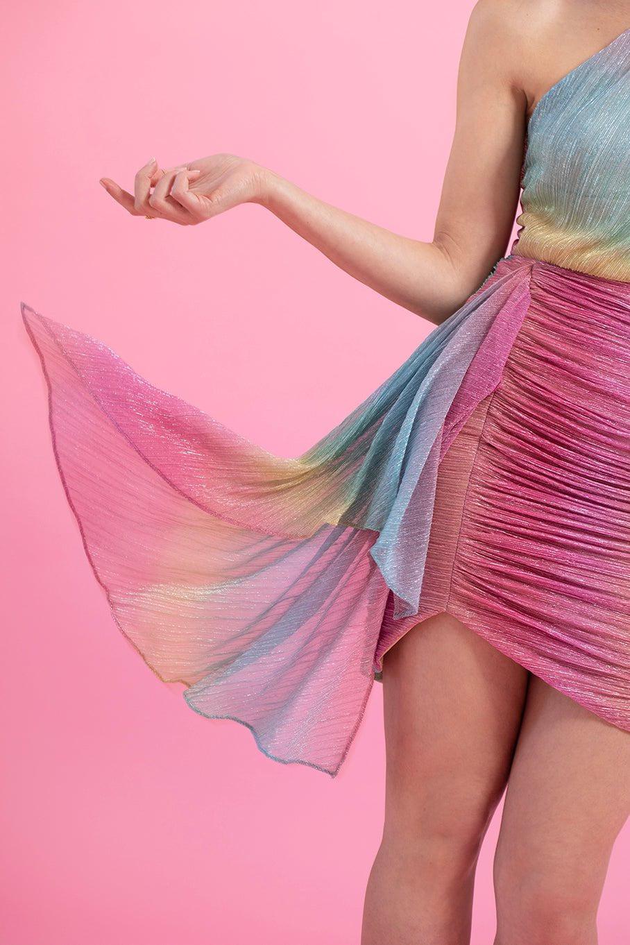 PATBO-Prism Lurex One Shoulder Mini Dress-