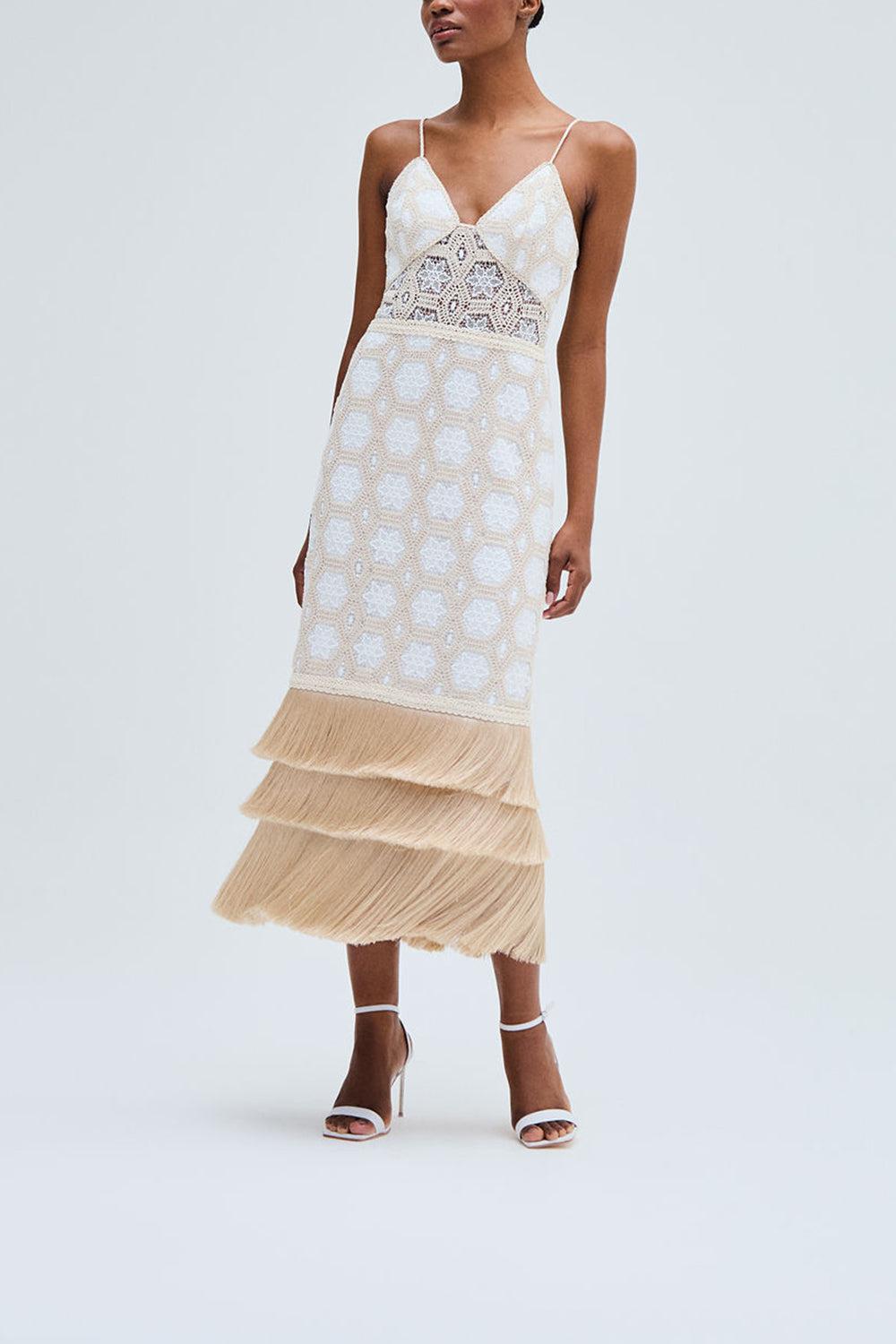 Plunge Midi Dress-OFF WHITE-2-CLOTHINGDRESSCASUAL-PATBO