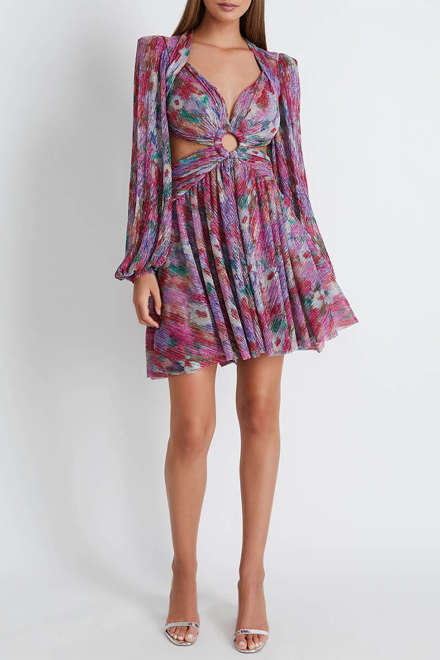 PATBO-Printed Lurex Cutout Mini Dress-