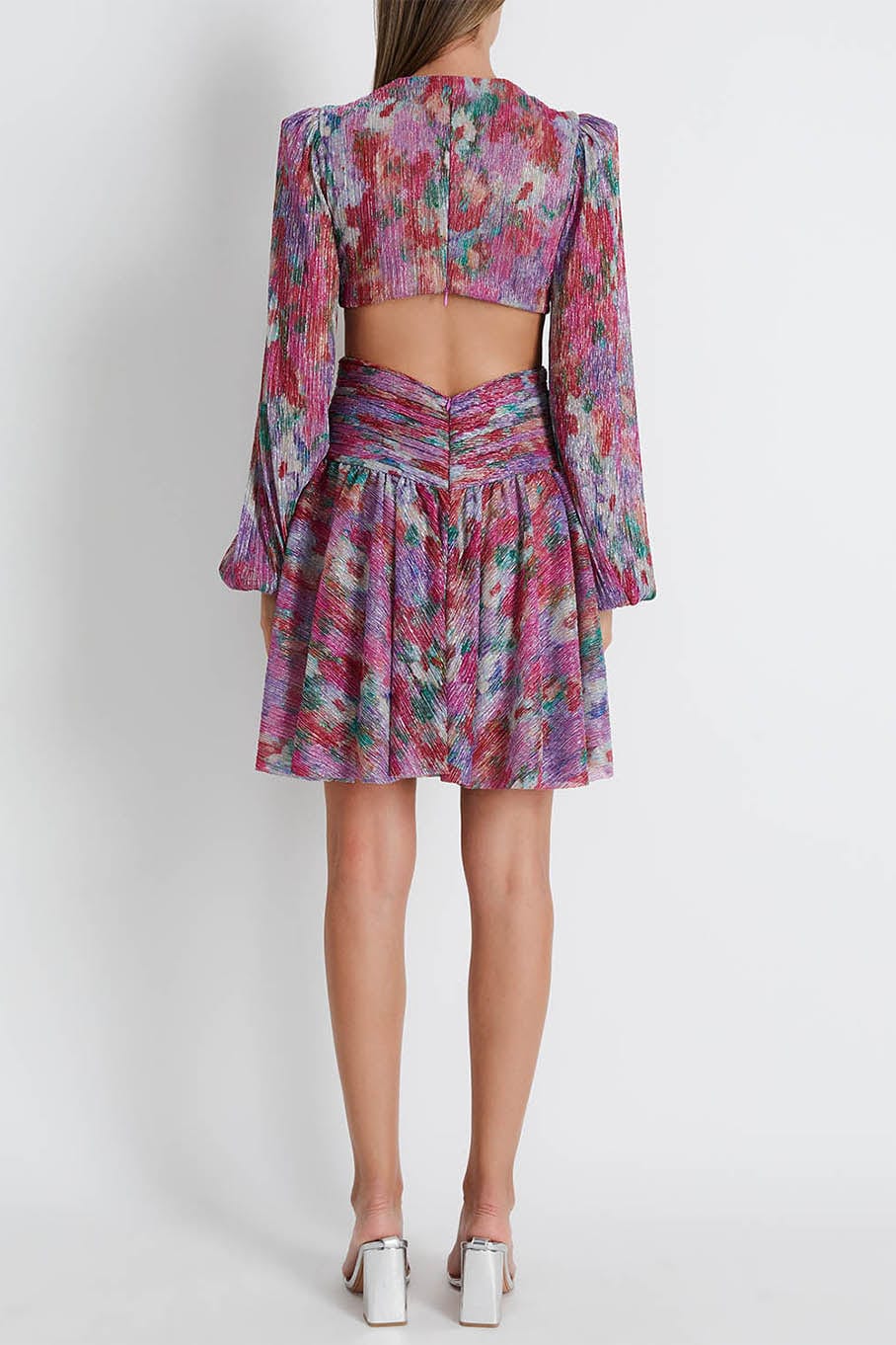 Printed Lurex Cutout Mini Dress