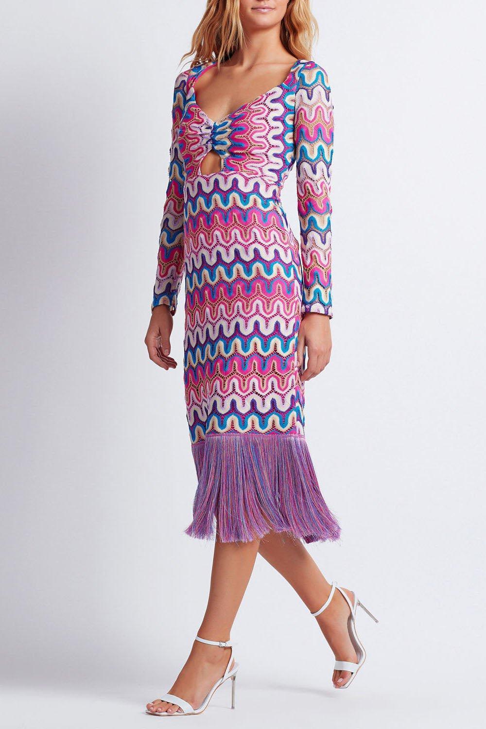 PATBO-Cut-Out Fringe Midi Dress-