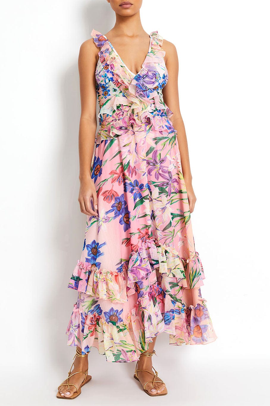 PATBO-Iris Ruffle V Neck Dress-