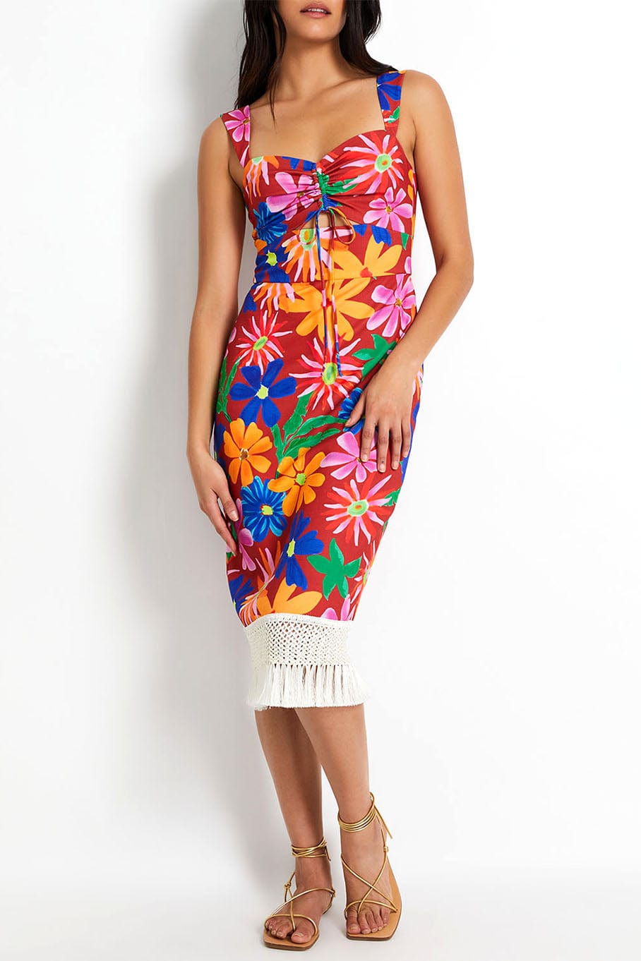 PATBO-Aster Fringe Trim Midi Dress-