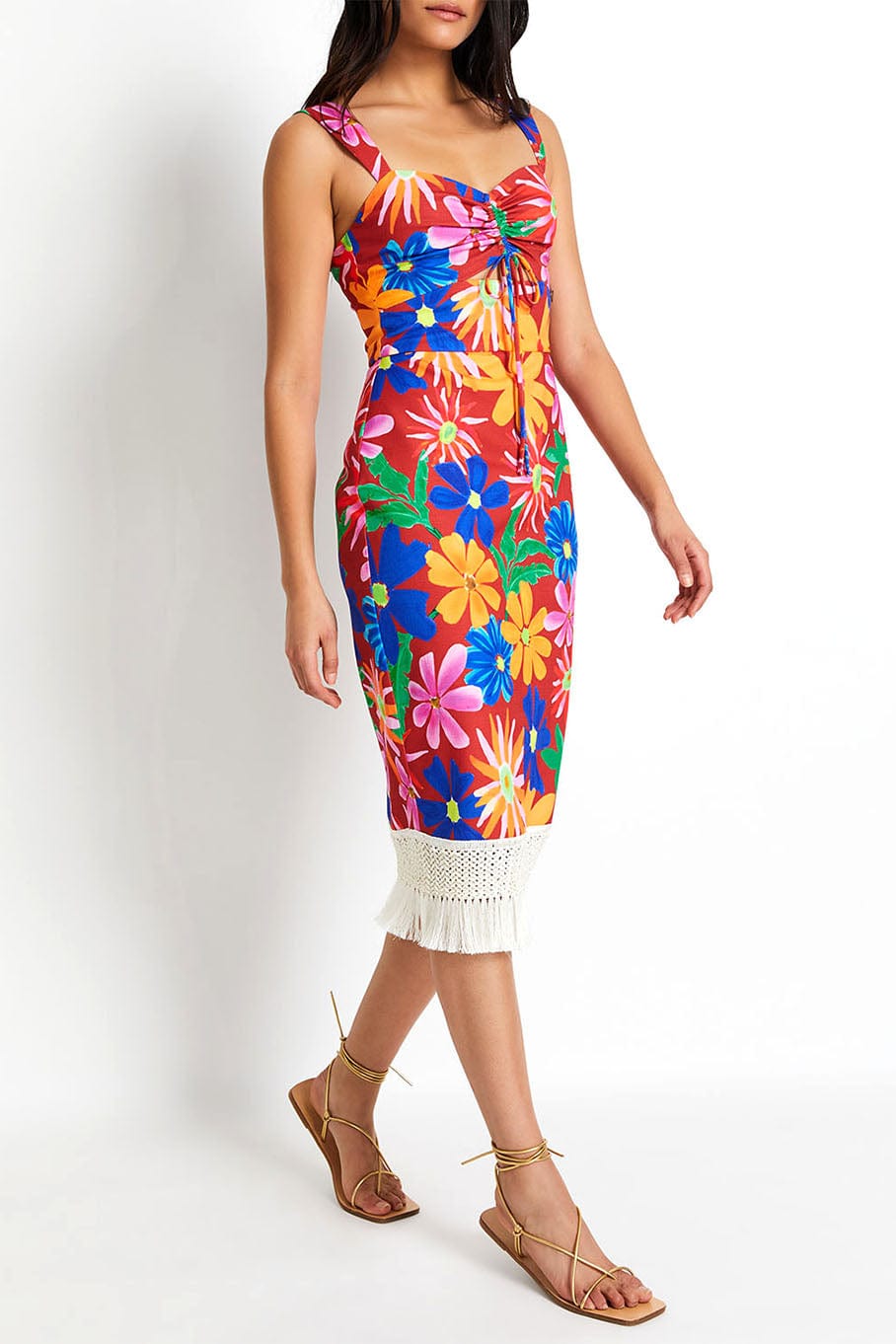 PATBO-Aster Fringe Trim Midi Dress-